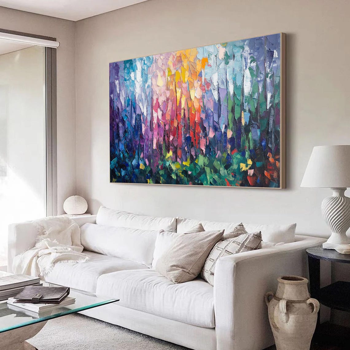 Multicolor Abstract Forest of Rainbow Trees Impasto Landscape Wall Art - Image 4