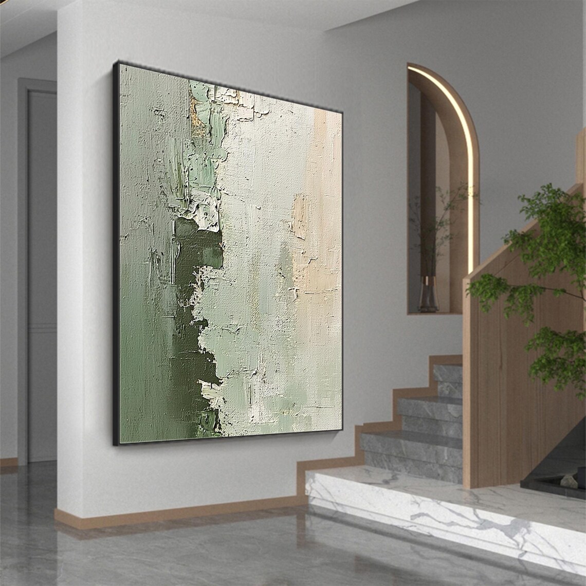 Large Green Abstract Oil Painting, Minimalist Art Print - Image 2