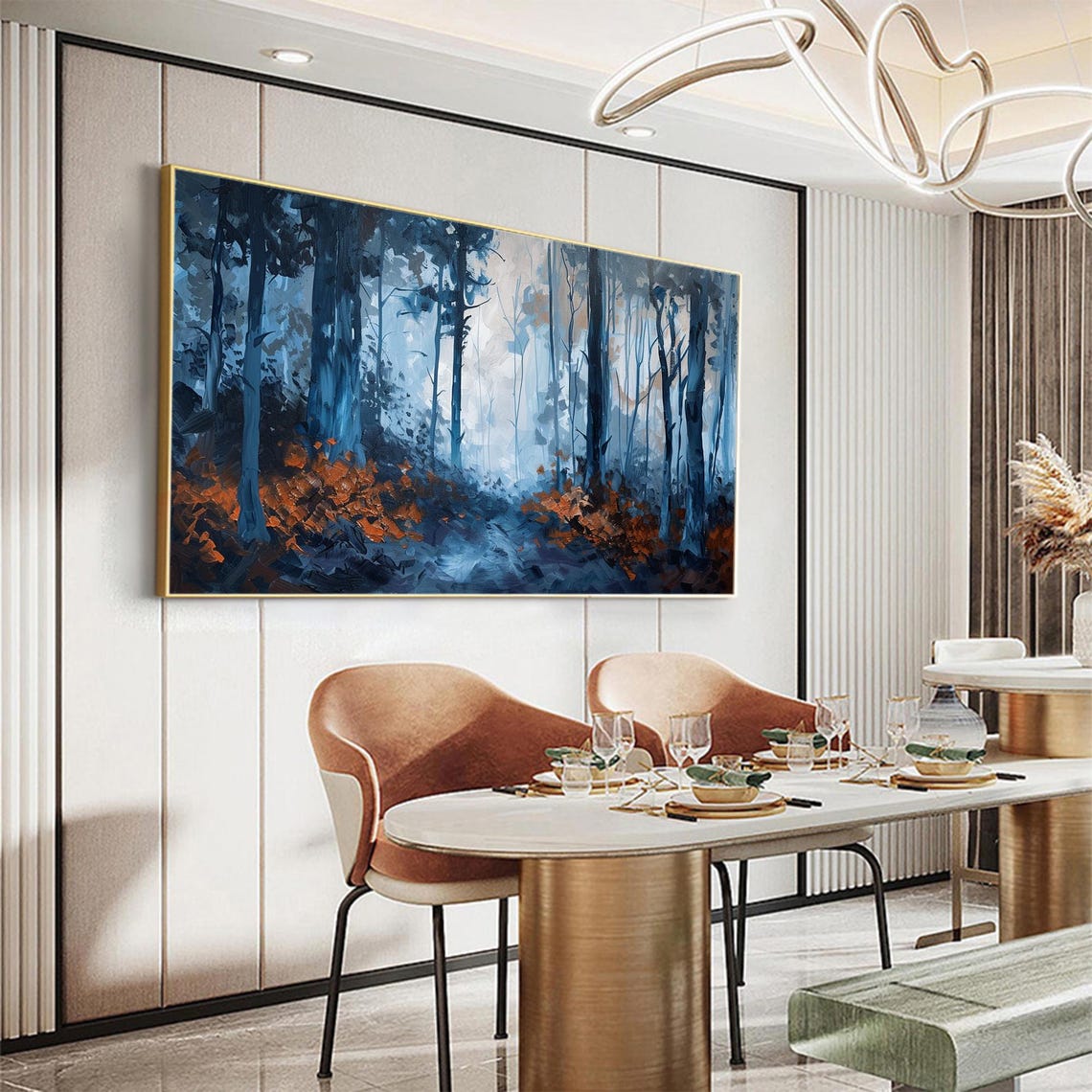 Misty Blue Forest With Tall Trees And Rust Undergrowth Poster - Image 4