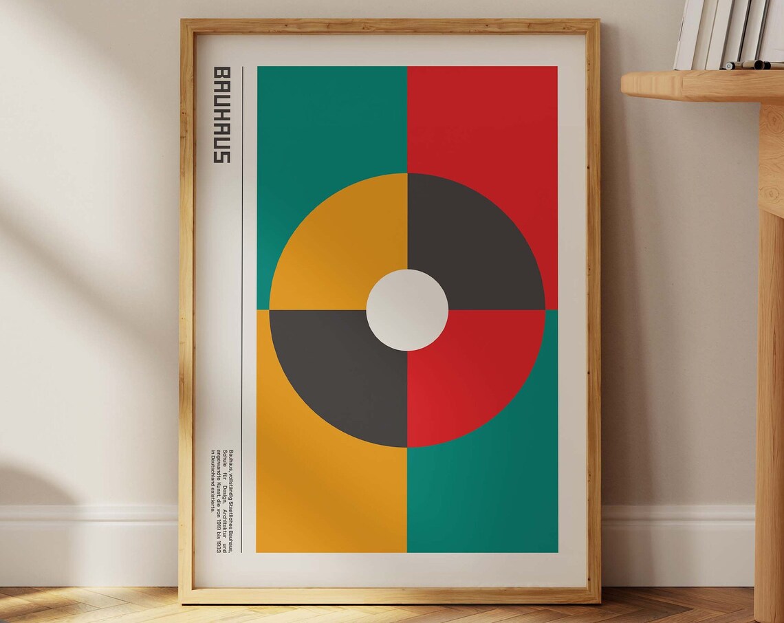 Bauhaus Geometric Circle Red Teal Black Mid Century Art Poster - Image 3