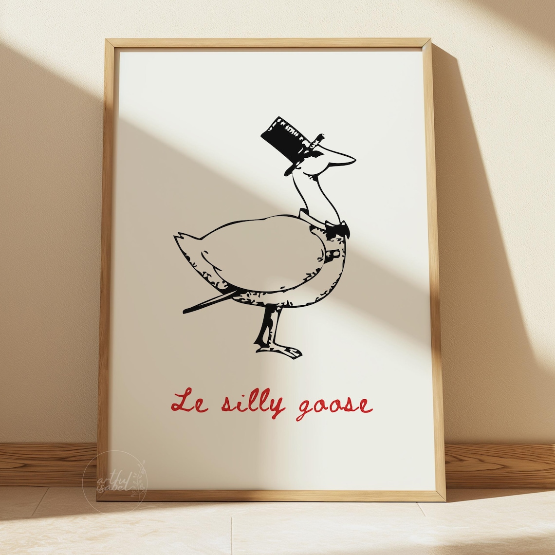 Le Silly Goose Top Hat Bow Tie French Vintage Style Animal Poster