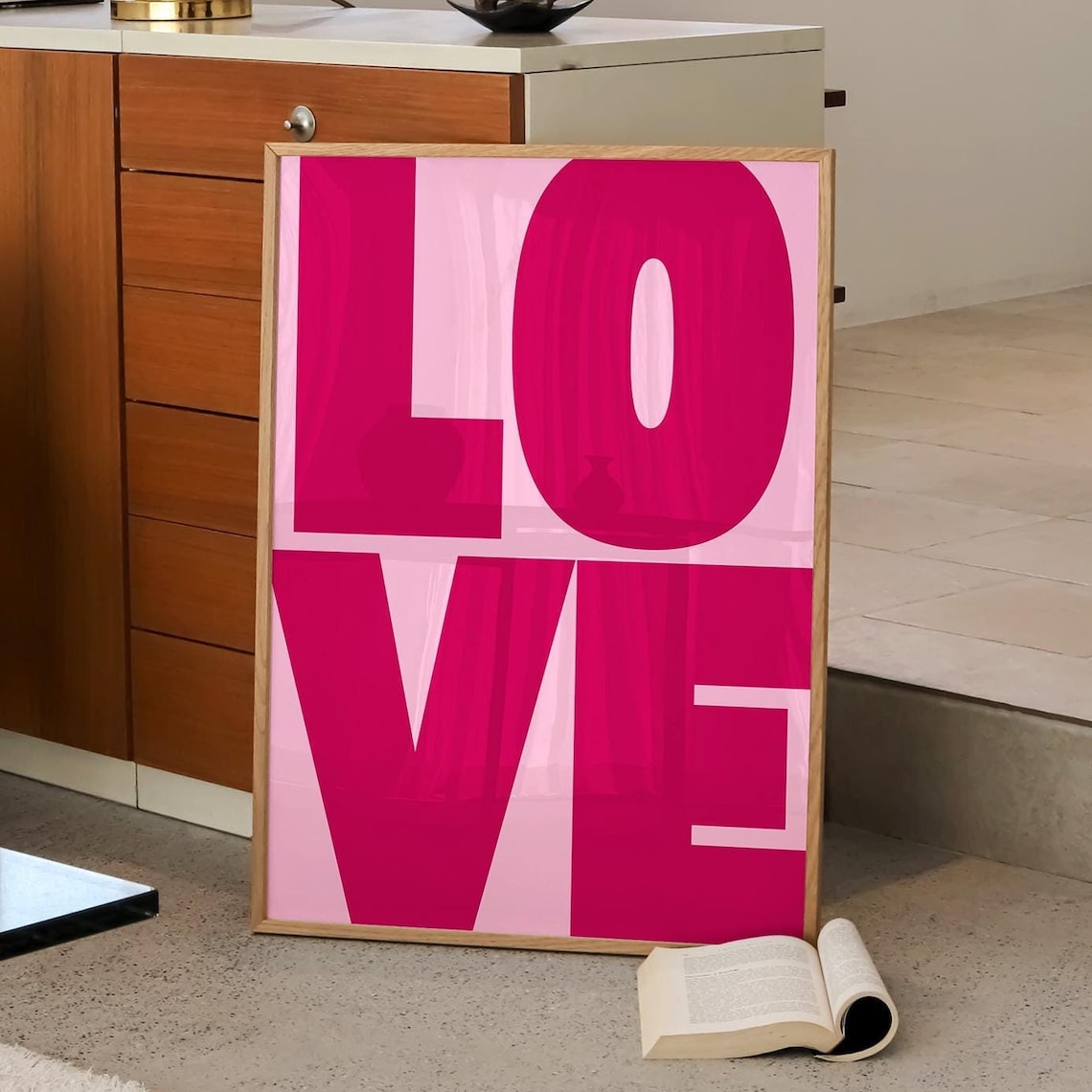 Giant Magenta LOVE Letters Maximalist 70s Retro Style Wall Poster