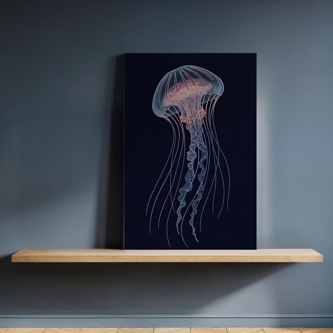 Elegant Jellyfish Line Art Dark Ocean Canvas Wall Decor Poster