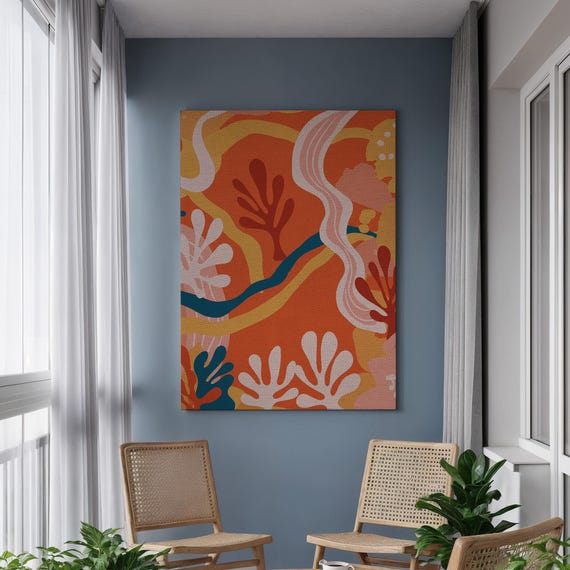 Framed Abstract Canvas Wall Art Bold Coral Inspired Modern Print In Orange Pink Blue Geometric Boho Decor Gift For Creative Interiors