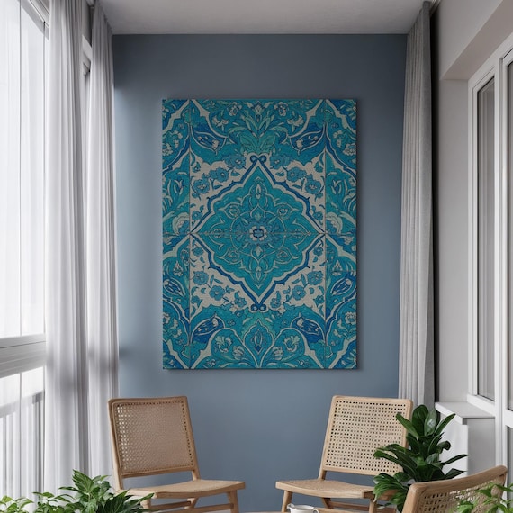 Blue Turkish Tile Floral Mandala Traditional Pattern Decor Poster