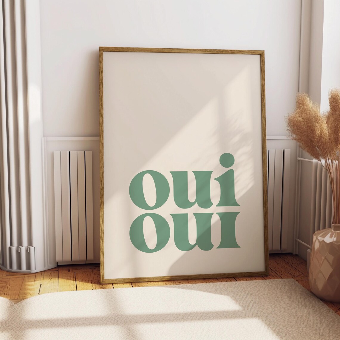 Oui Oui Sage Green Bold French Typography Cream Bathroom Poster - Image 4