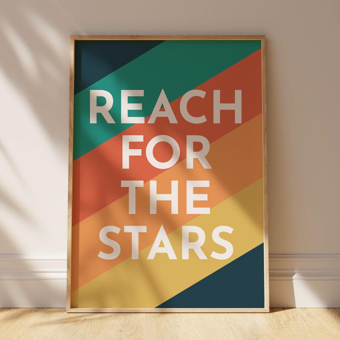 Reach for the Stars Retro Rainbow Stripe Motivational Poster - Image 3