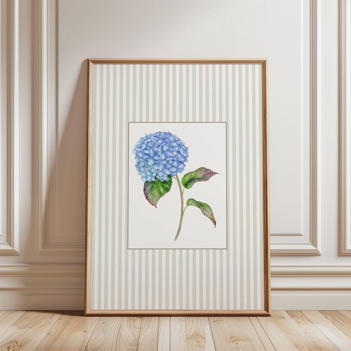 Blue Hydrangea Bloom Soft Watercolor Coastal Botanical Wall Art