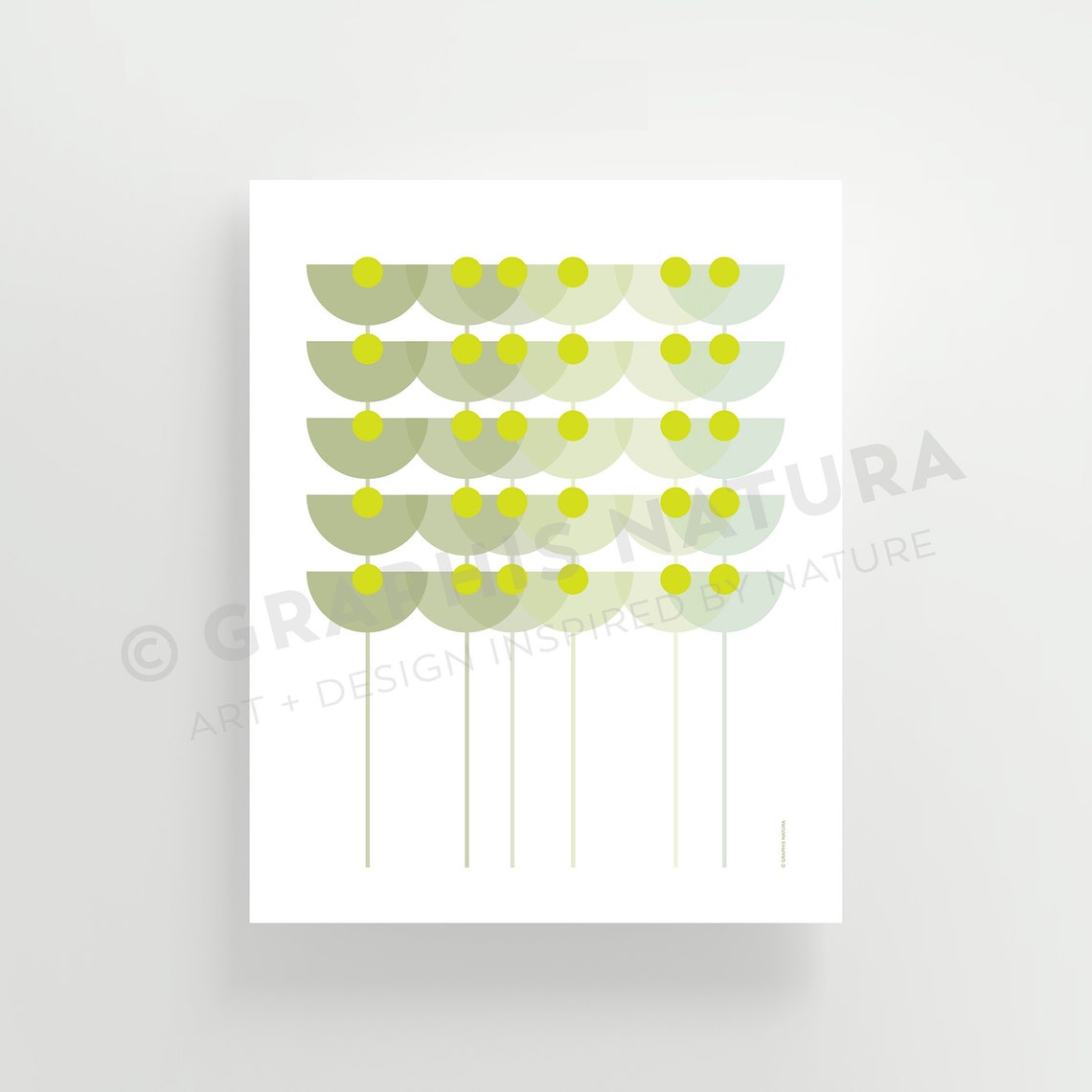 Green Geometric Scallop Flower Poster Retro Botanical Pattern - Image 2