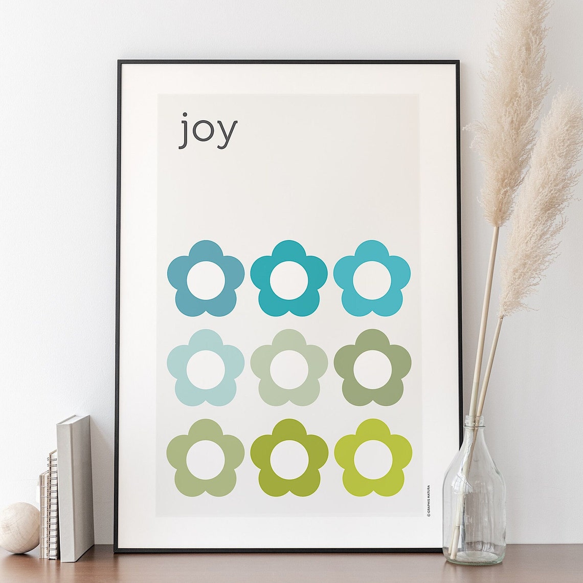 Joy Retro Flower Grid Poster Warm Pink Orange Typographic Art - Image 2