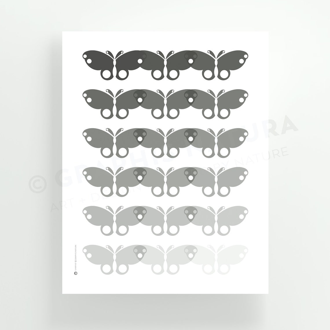 Gray Gradient Butterfly Rows Poster Fading Monochrome Insect Art - Image 3