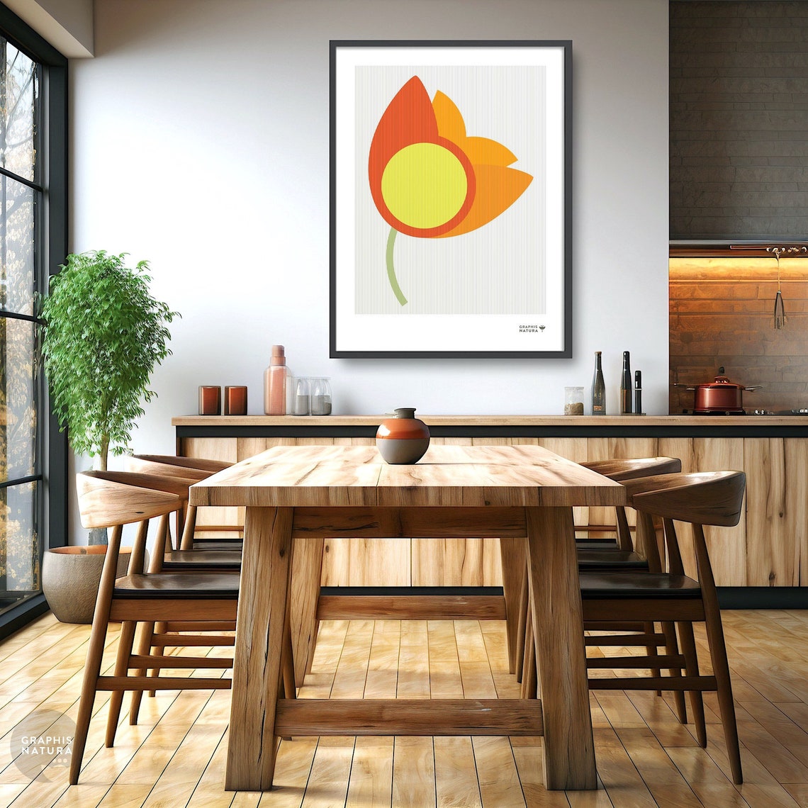 Orange Red Abstract Bloom Poster Geometric Floral Modern Art - Image 4