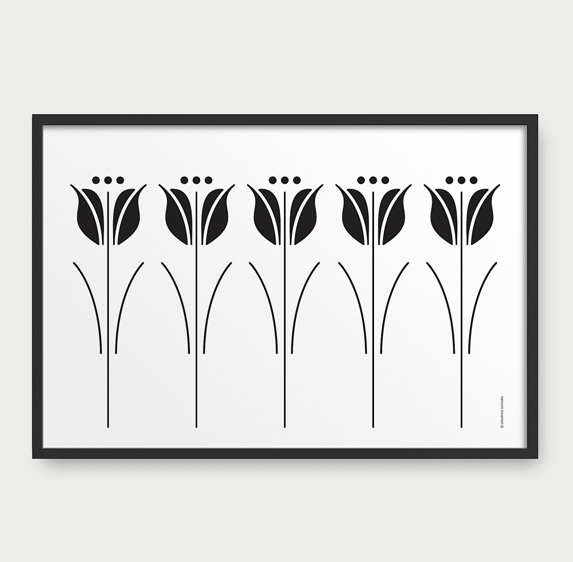 Black Tulip Silhouette Row Poster Minimalist Horizontal Floral - Image 2