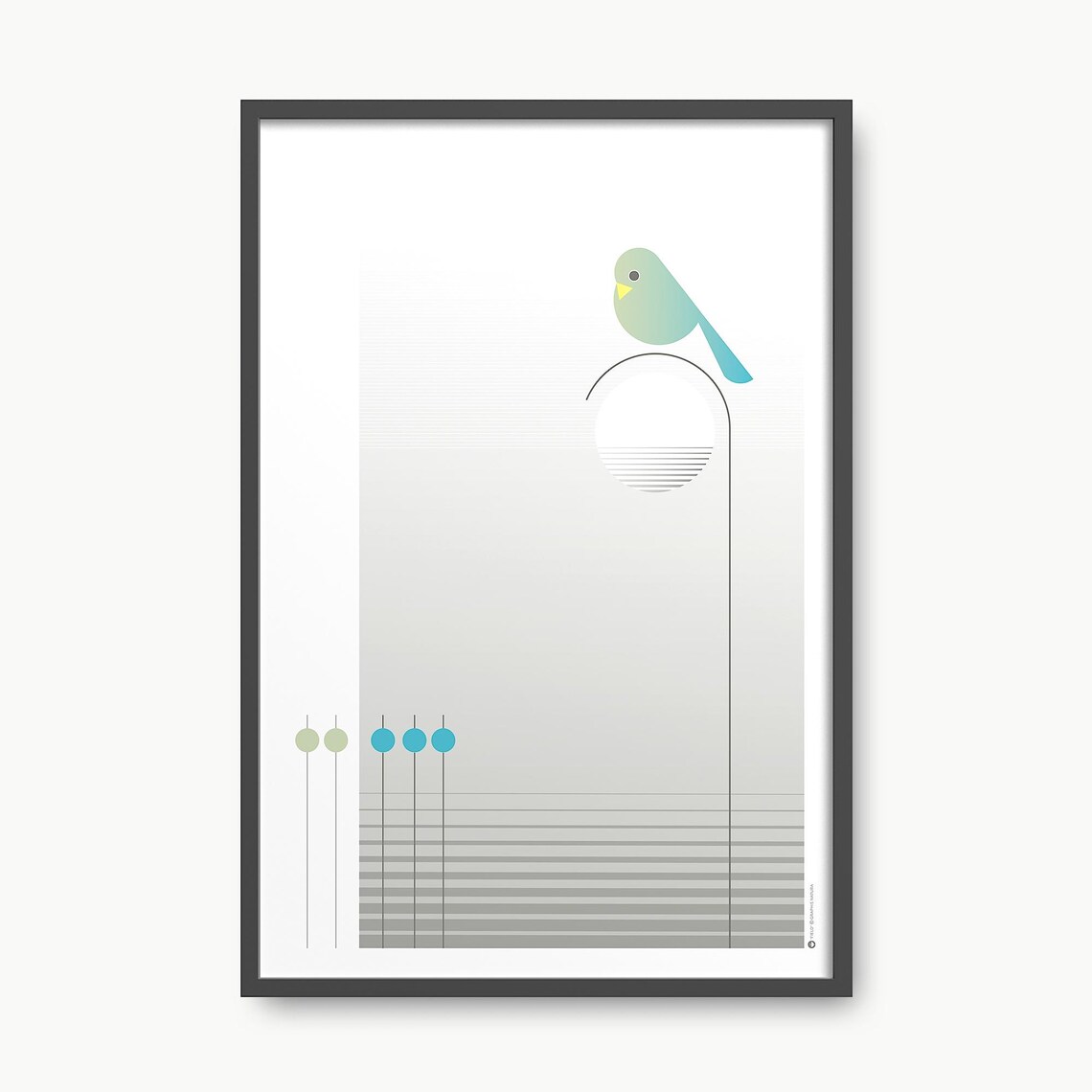 Blue Bird on Arch Poster Moonlit Minimalist Modern Nature Art - Image 5