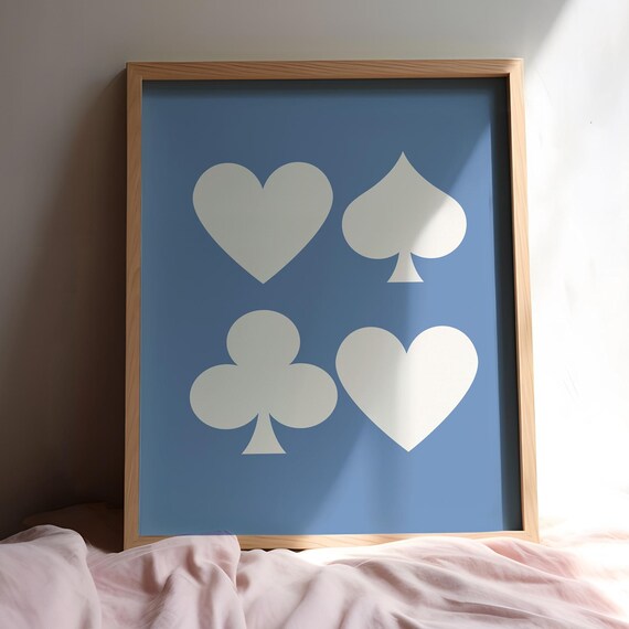 Playing Card Suits Minimalist Blue Graphic Deck Decor Poster