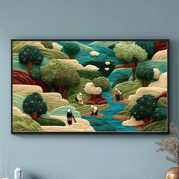 Embroidered Pastoral Valley Frame Tv Art 4k