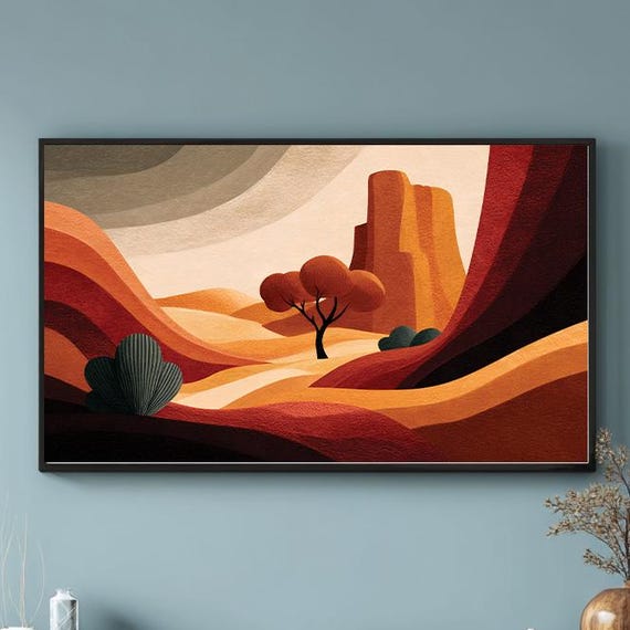 Abstract Desert Landscape Frame Tv Art Midcentury Modern