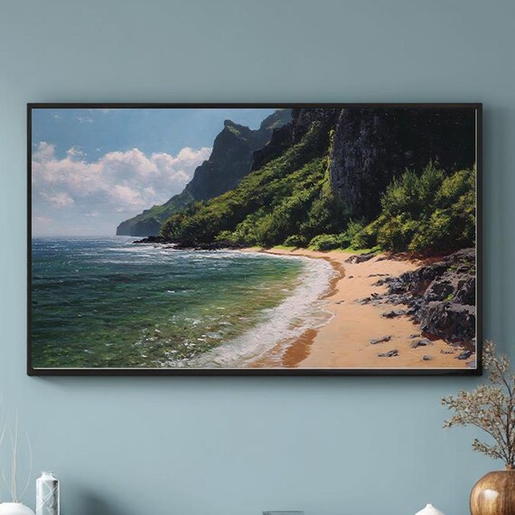 Na Pali Coast Hawaii Tropical Beach Painting Island Seascape Print