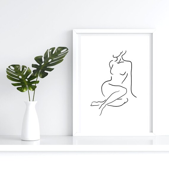 Minimalist Seated Woman Body Line Drawing Elegant Modern Figure Art Poster