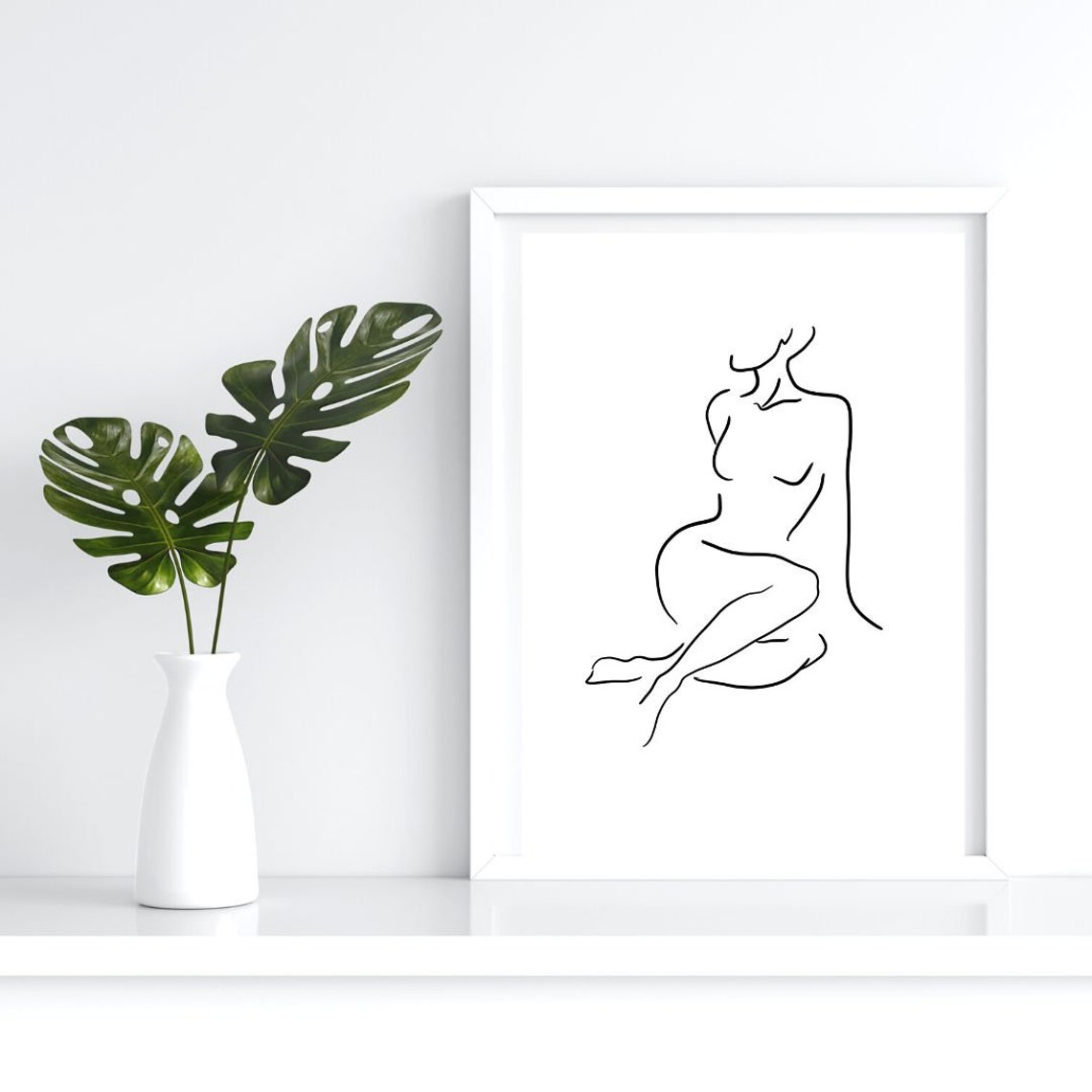 Woman Line Drawing Art Print Posed Minimalist Female Body Modern Poster Feminist
