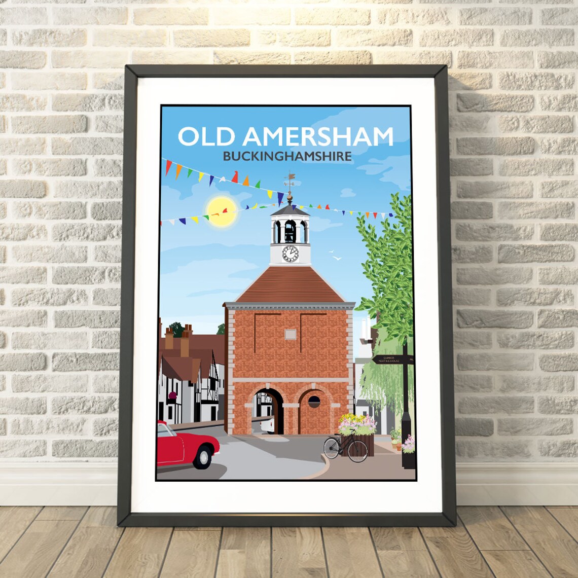 Vintage Old Amersham Buckinghamshire Market Hall Travel Poster