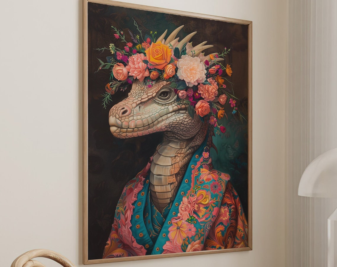 Dragon Flower Crown Floral Baroque Portrait Fantasy Animal Poster