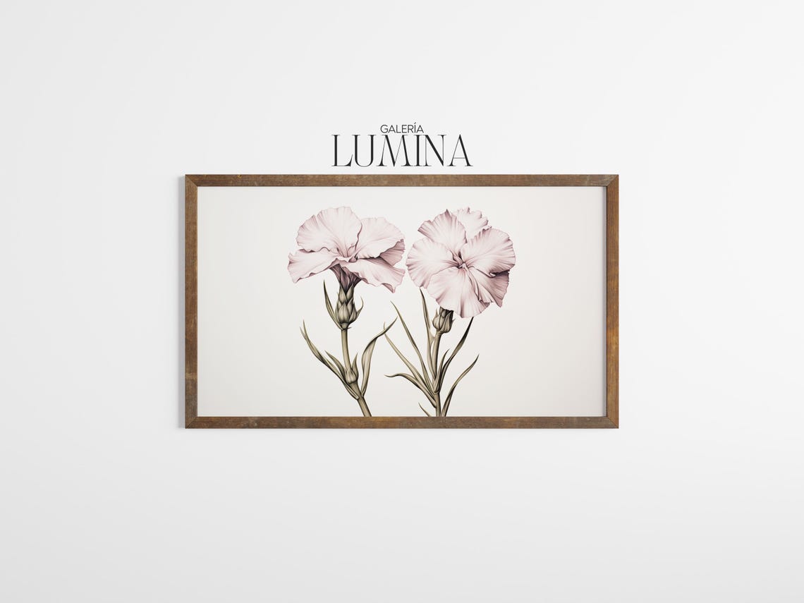 Pink Carnation Flowers Botanical Pencil Drawing Artwork Poster - Image 3