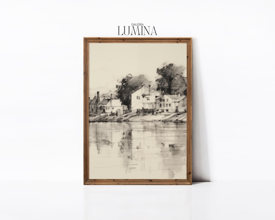 Riverside Old Town Minimalist Sketch Art Print - Image 3