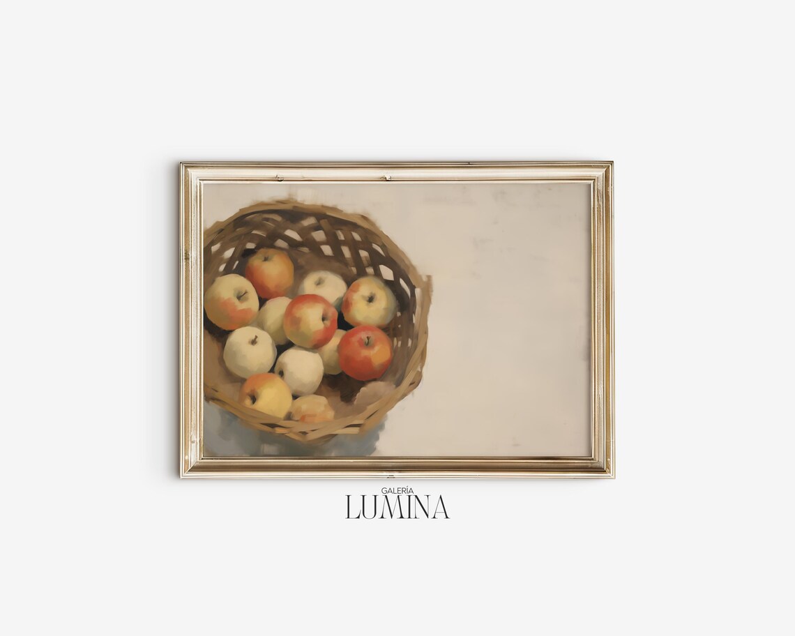 Basket Of Apples Still Life Oil Painting Fruit Still Life Painting Rustic Farmhouse Kitchen Art Print Art Frame Tv Art 514 - Image 2