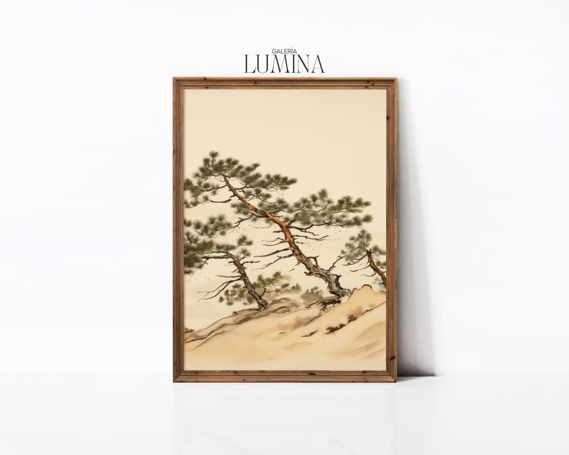 Pine Trees Watercolor Drawing Traditional Japanese Painting Antique Minimalist Pine Tree Painting Art Frame Tv Art 583 - Image 3
