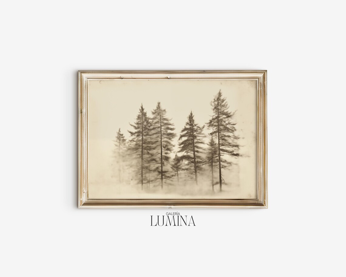 Vintage Pine Tree Etching, Rustic Neutral Art Print - Image 2
