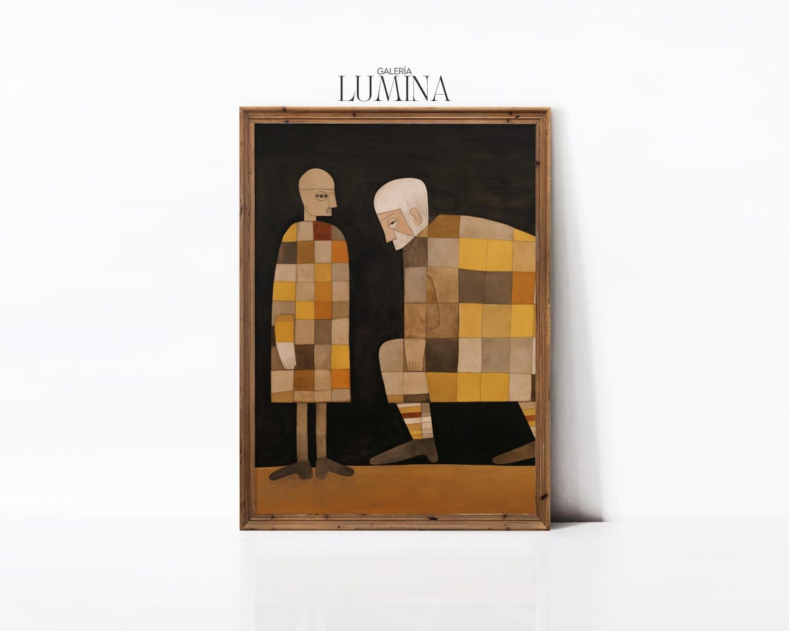 Father and Son Patchwork Figures Abstract Family Bond Art Poster - Image 2