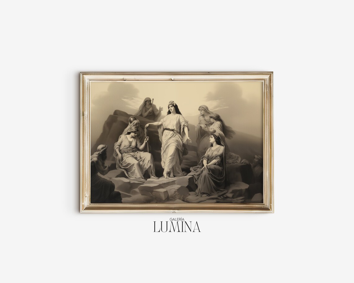 Classical Biblical Women On Rocky Hillside Antique Engraving Poster - Image 2