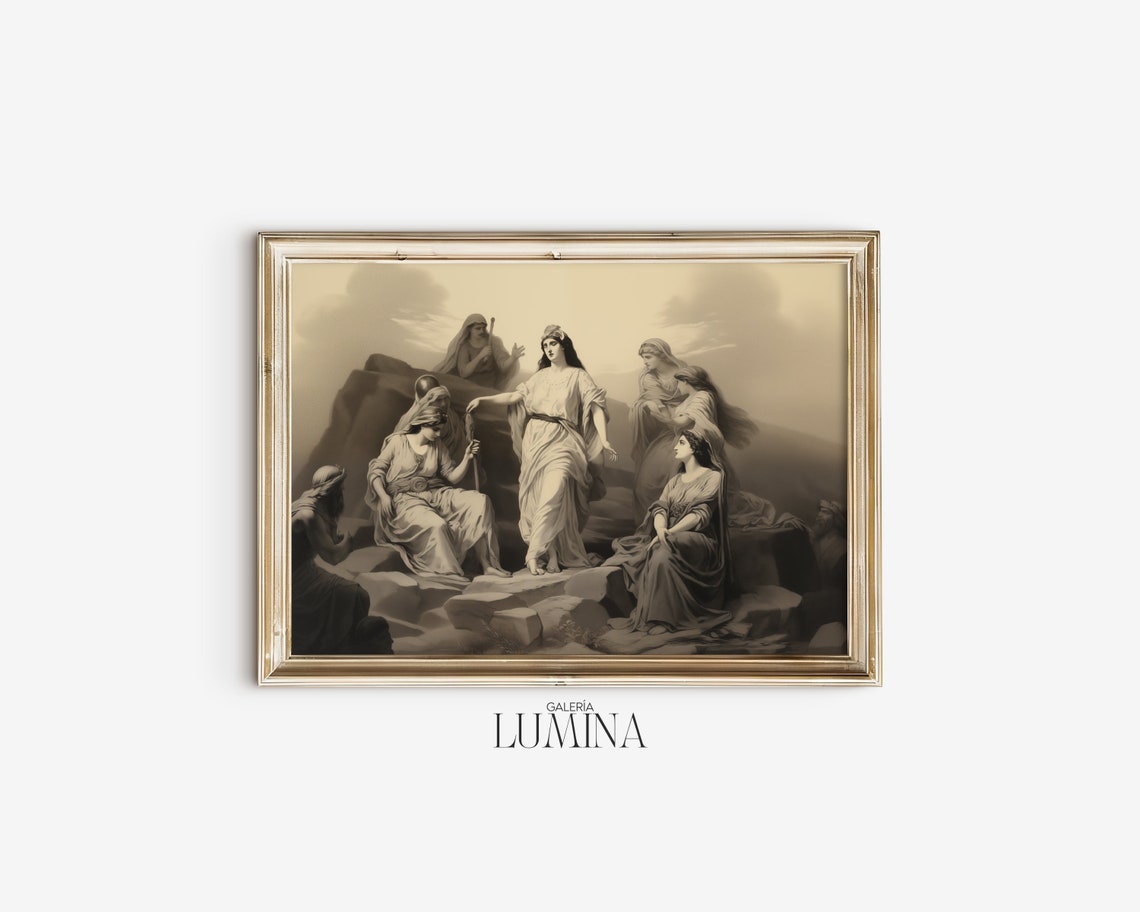 Woman Leading Others Old Engraving Biblical Scene Wall Art Print Inspiring Painting Of Women Of Faith Art Frame Tv Art 075 - Image 2
