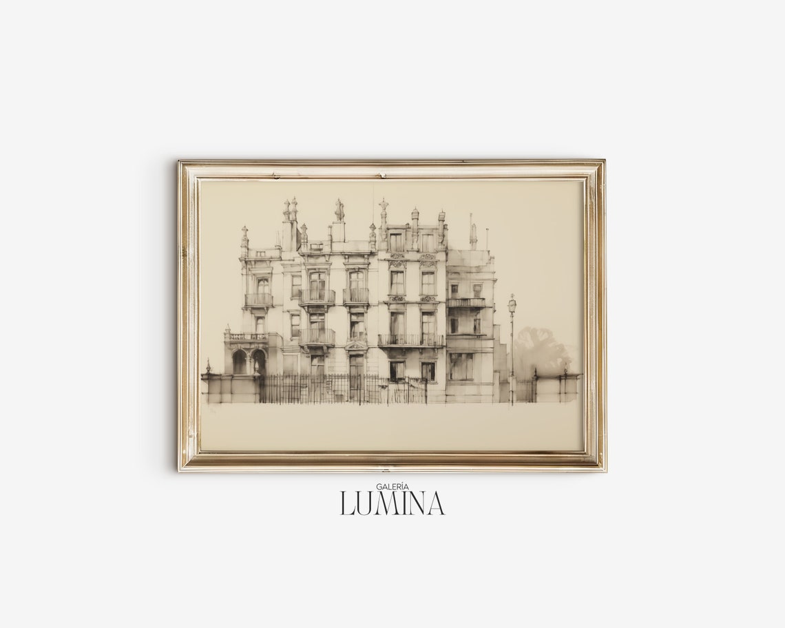 Apartment Block Pen And Ink Drawing Antique Minimalist Architecture Sketch Art Neutral Building Print Art Frame Tv Art 042 - Image 2