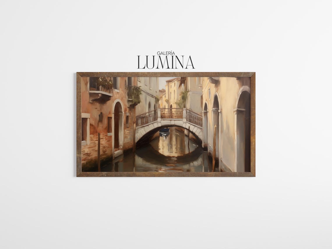 Venetian Canal With Stone Bridge Gondola Oil Painting Poster - Image 3