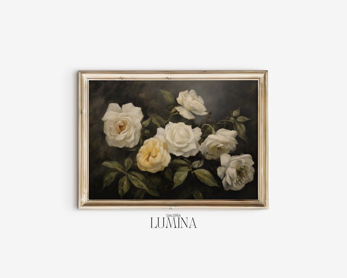 White Roses Oil Painting, Vintage Botanical Art Print - Image 2