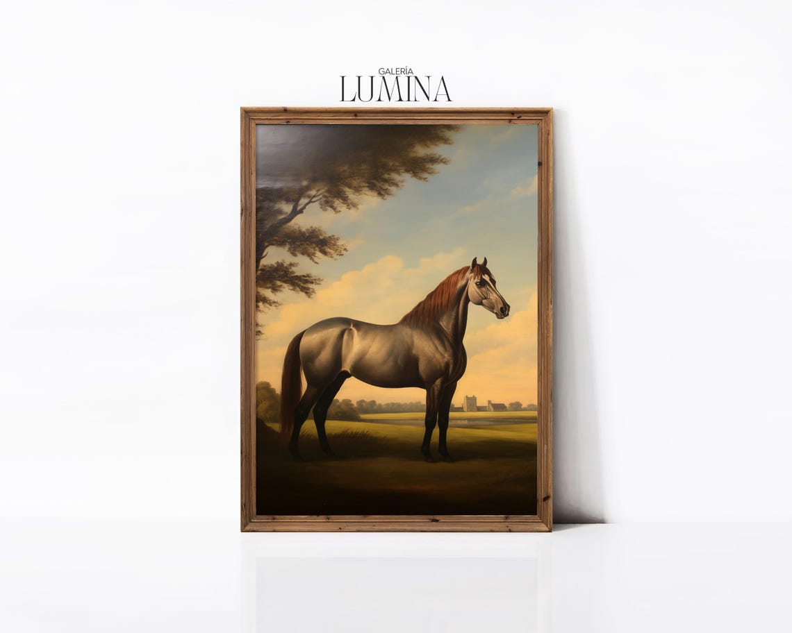 Horse In Landscape Old Oil Painting Renaissance Horse Portrait Art Black Horse In Scenic Field Print Art Frame Tv Art 671 - Image 3
