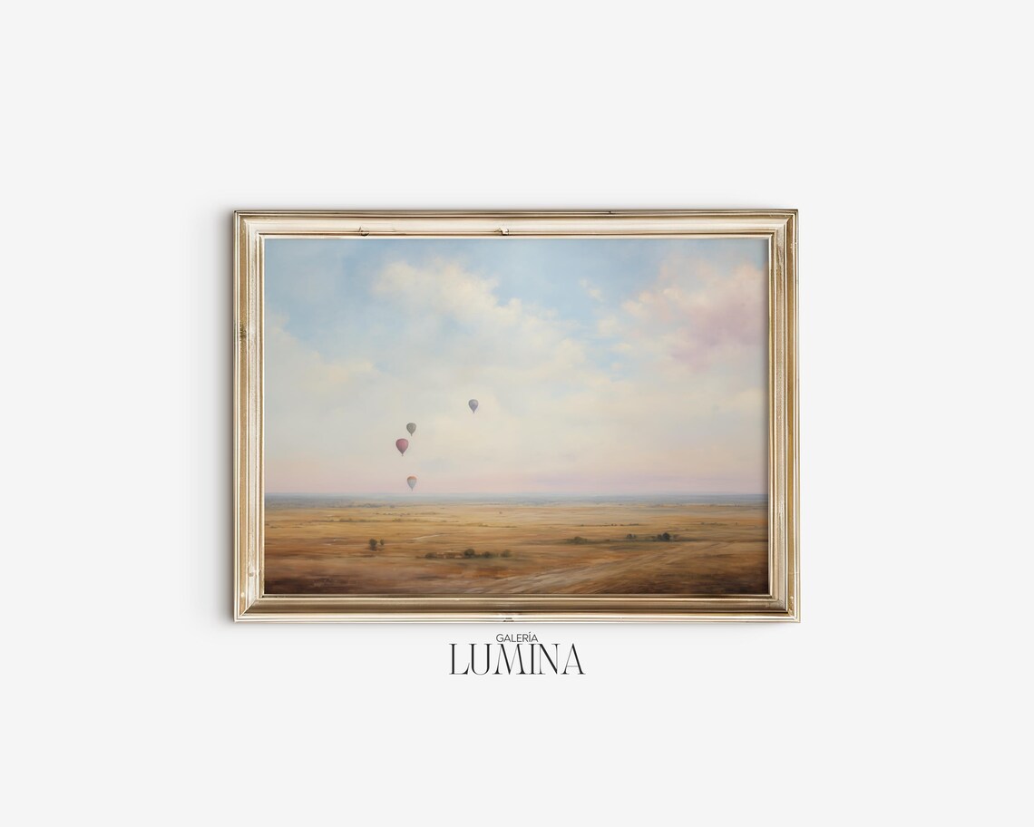 Hot Air Balloons In Cloudy Sky Vintage Art Print - Image 2