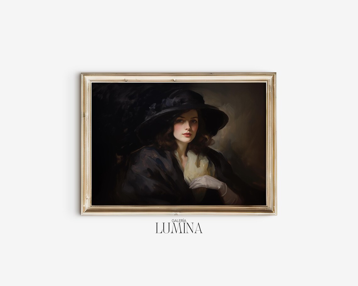 Victorian Woman Portrait, Moody Dark Academia Art Print - Image 2
