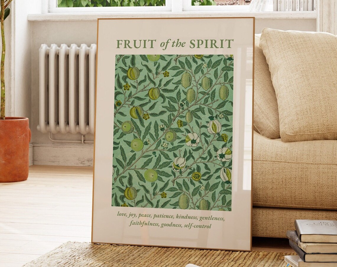 Fruit Of The Spirit Art Print, Sage Green Floral