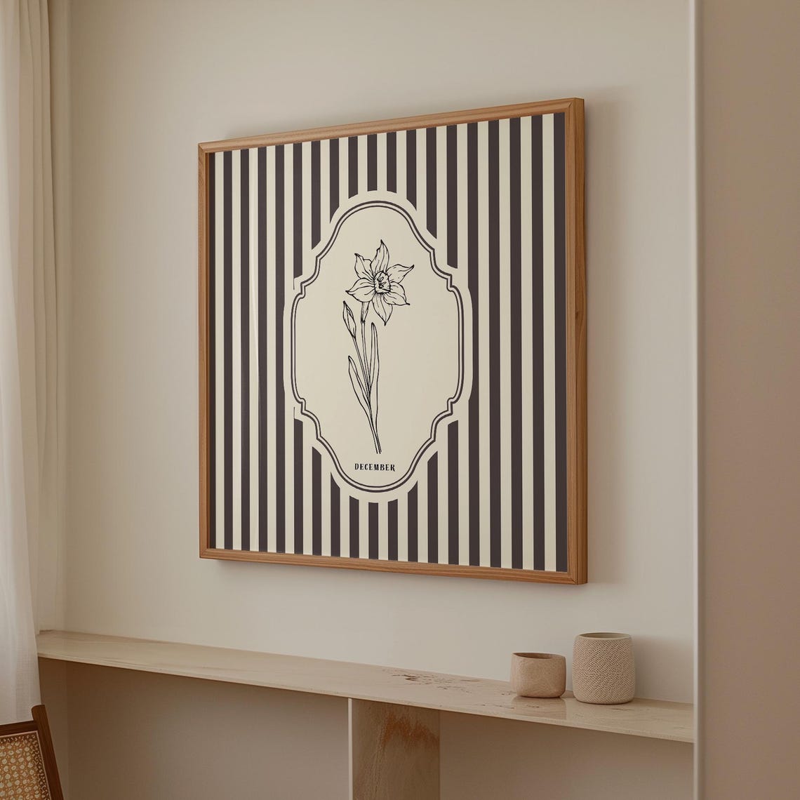 December Birth Month Narcissus Botanical Thin Line Art Striped Print - Image 3