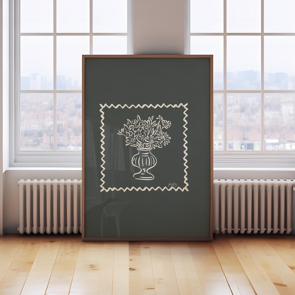Cream Floral Urn Zigzag Border Charcoal Black Moody Botanical Poster - Image 4