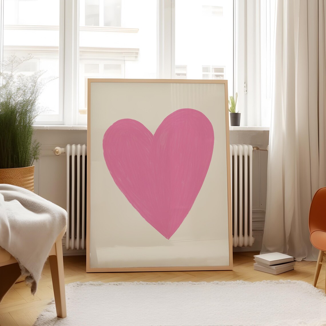 Big Pink Heart Minimal Art Print Cream Background Trendy Wall Poster - Image 5