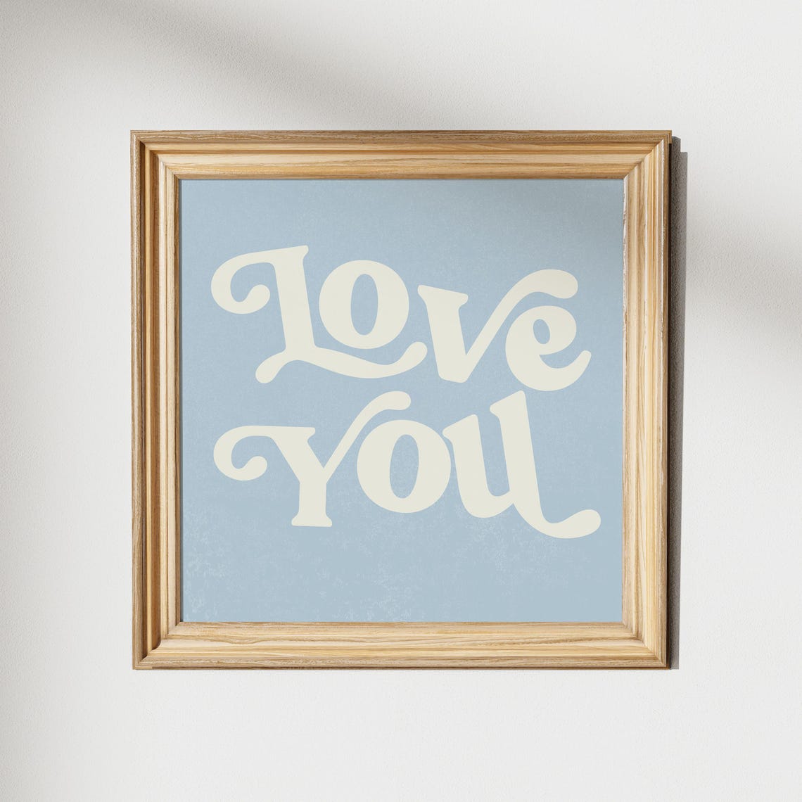 Cream Retro Love You Script Typography on Dusty Blue Bedroom Poster - Image 2