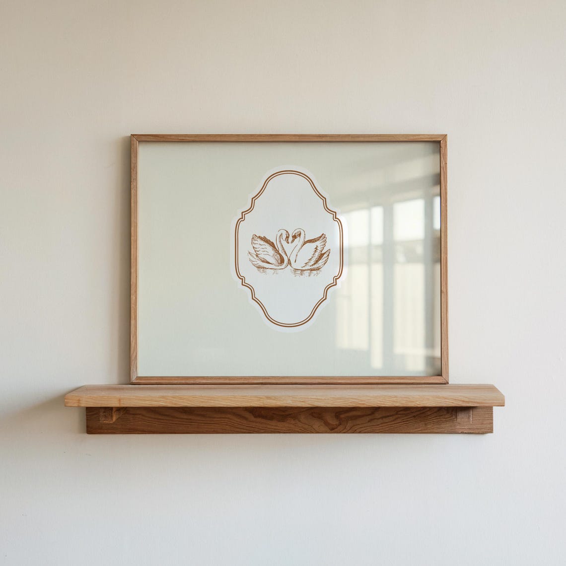 Cream Horizontal Two Swans Engraving Ornate Vintage Bird Poster - Image 3