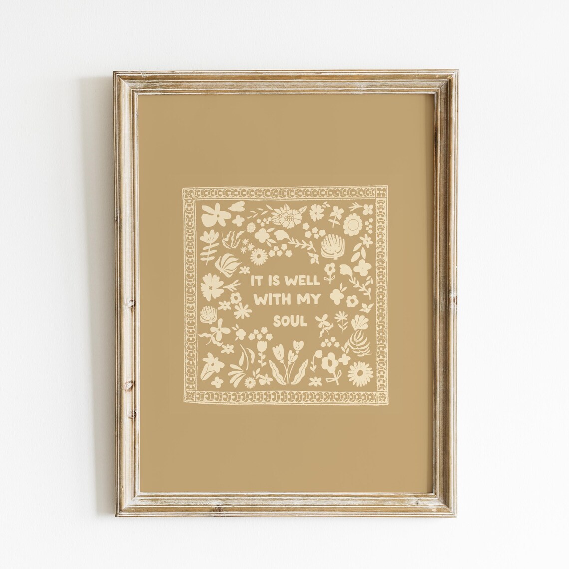 It Is Well With My Soul Cream Folk Quote Mustard Gold Wall Art Print - Image 2