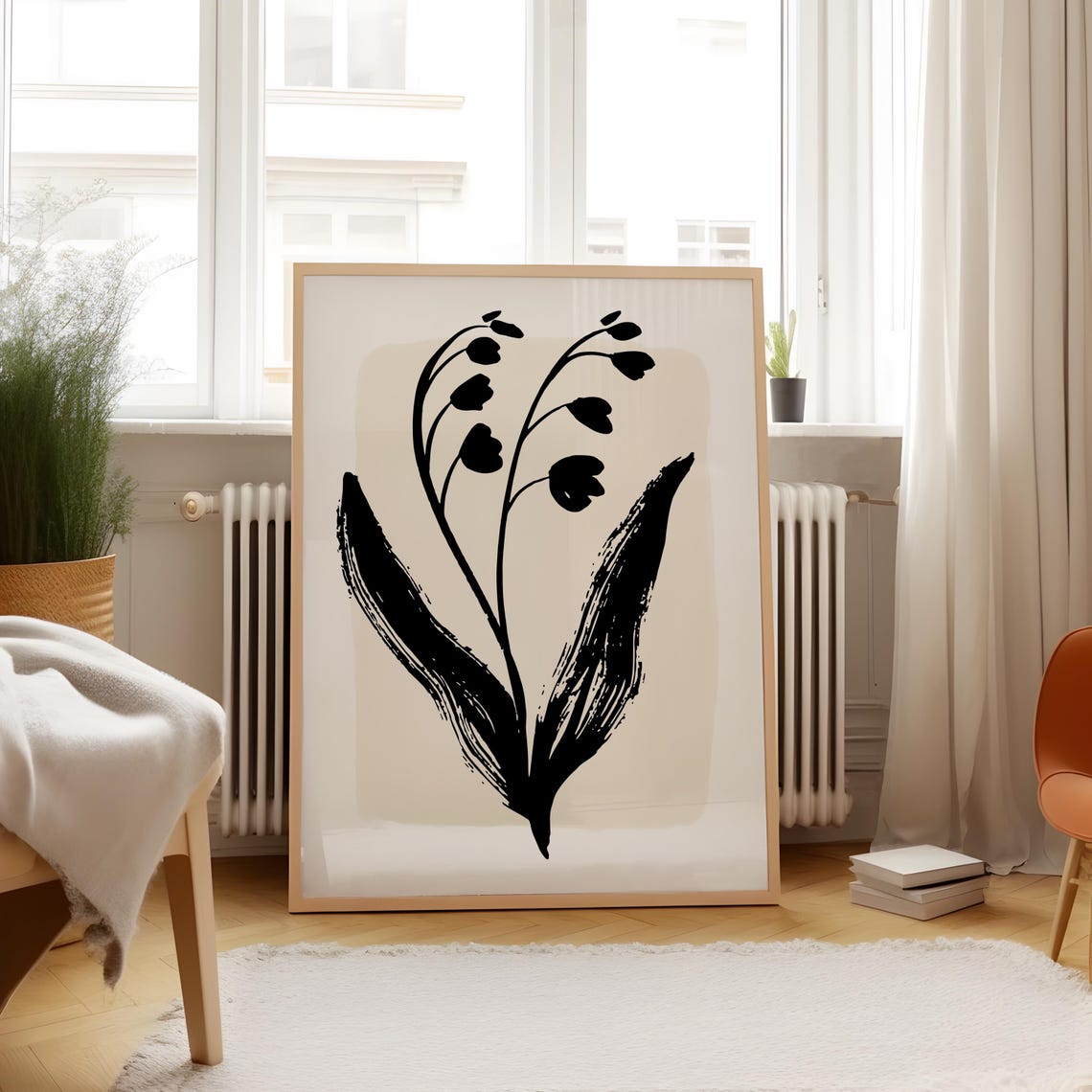 Black Ink Lily Of The Valley Botanical Abstract Wall Art Print - Image 3