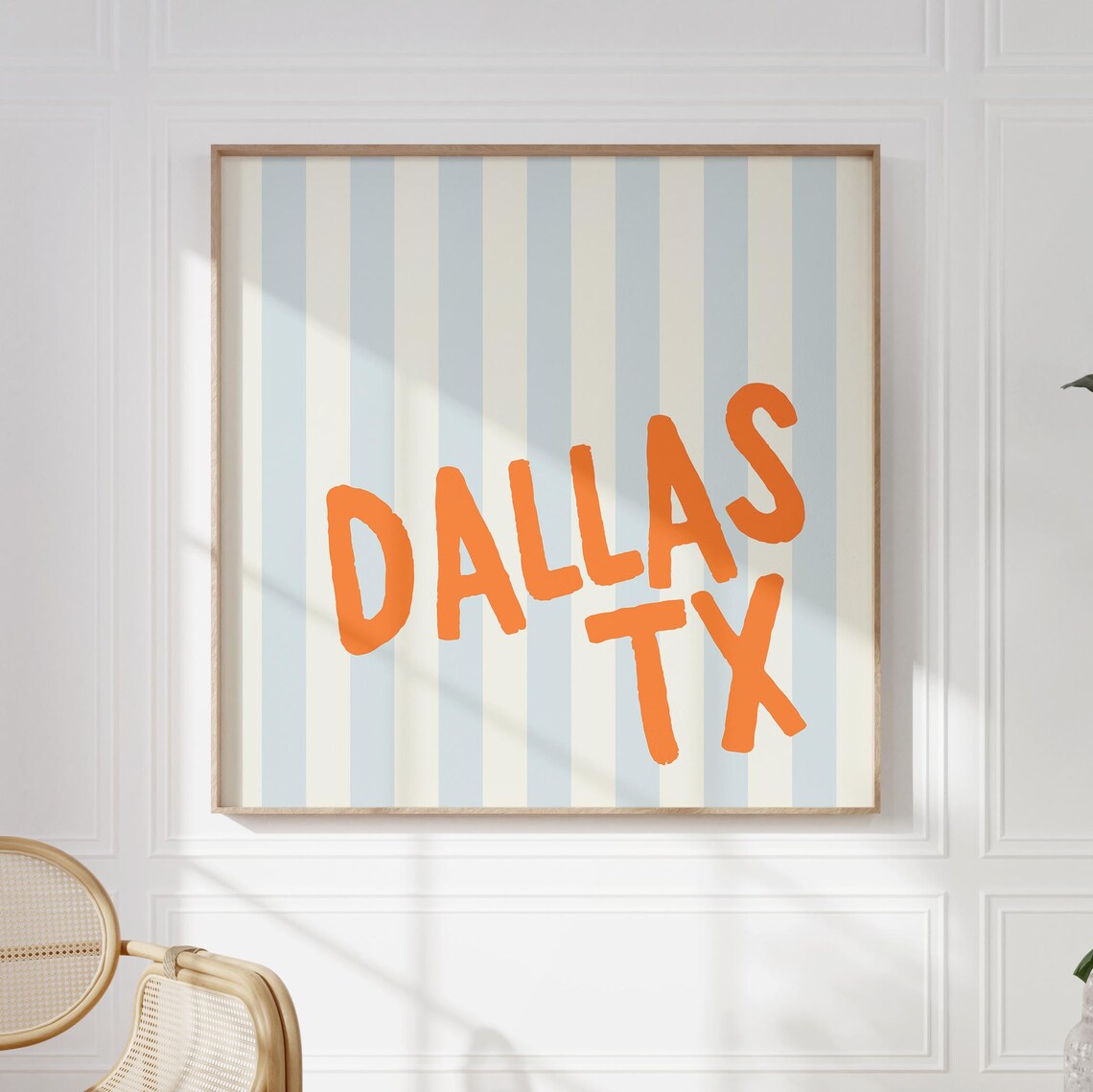Dallas Texas Orange Hand Lettered Striped Square City Name Poster - Image 5