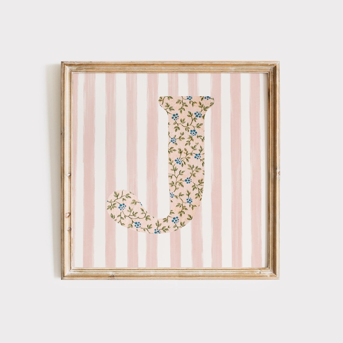 J Square Initial Floral Watercolor Art Print